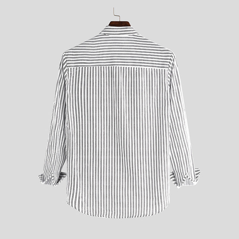 Freddie Relaxed Fit Button-Up Shirt | Band Collar Striped Button-Up Shirt