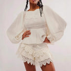 Embroidered Ruffled High-Waist Mini Shorts for Women – Stylish Vacation Wear