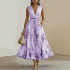 Pleated Belted A-Line Maxi Dress for Women – Elegant Comfortable Design