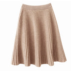 Ribbed Flared A-Line Knee-Length Knit Skirt for Women – Elegant Comfortable Design