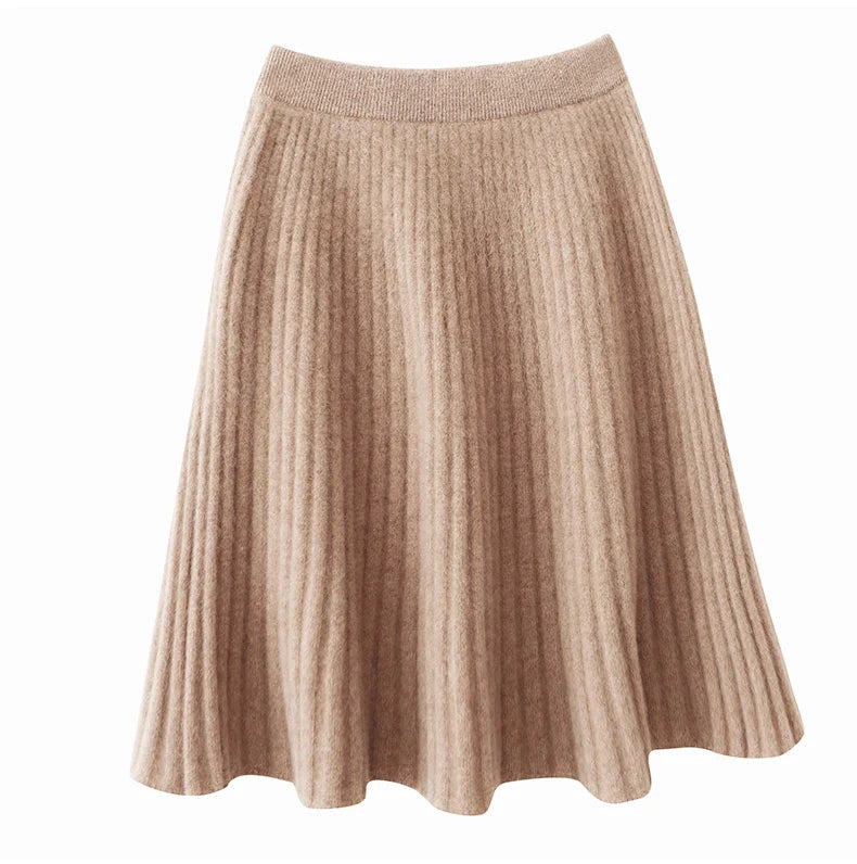 Ribbed Flared A-Line Knee-Length Knit Skirt for Women – Elegant Comfortable Design