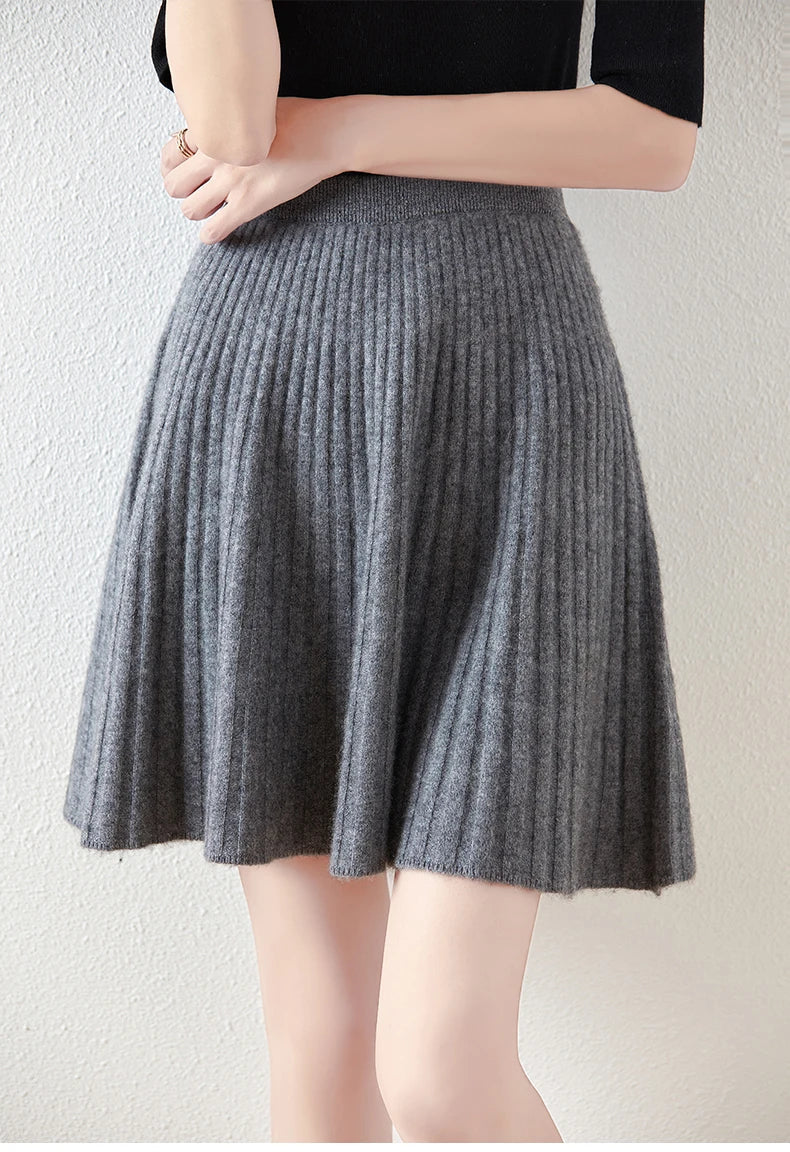 Ribbed Flared A-Line Knee-Length Knit Skirt for Women – Elegant Comfortable Design