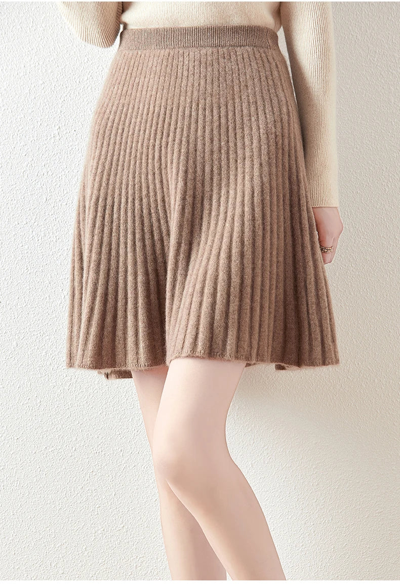Ribbed Flared A-Line Knee-Length Knit Skirt for Women – Elegant Comfortable Design