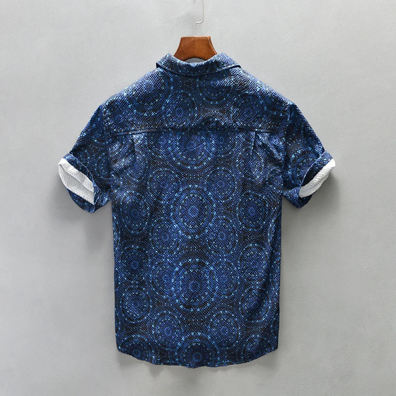Relaxed Fit Geometric Collared Button-Up Shirt for Men – Casual Stylish Comfort