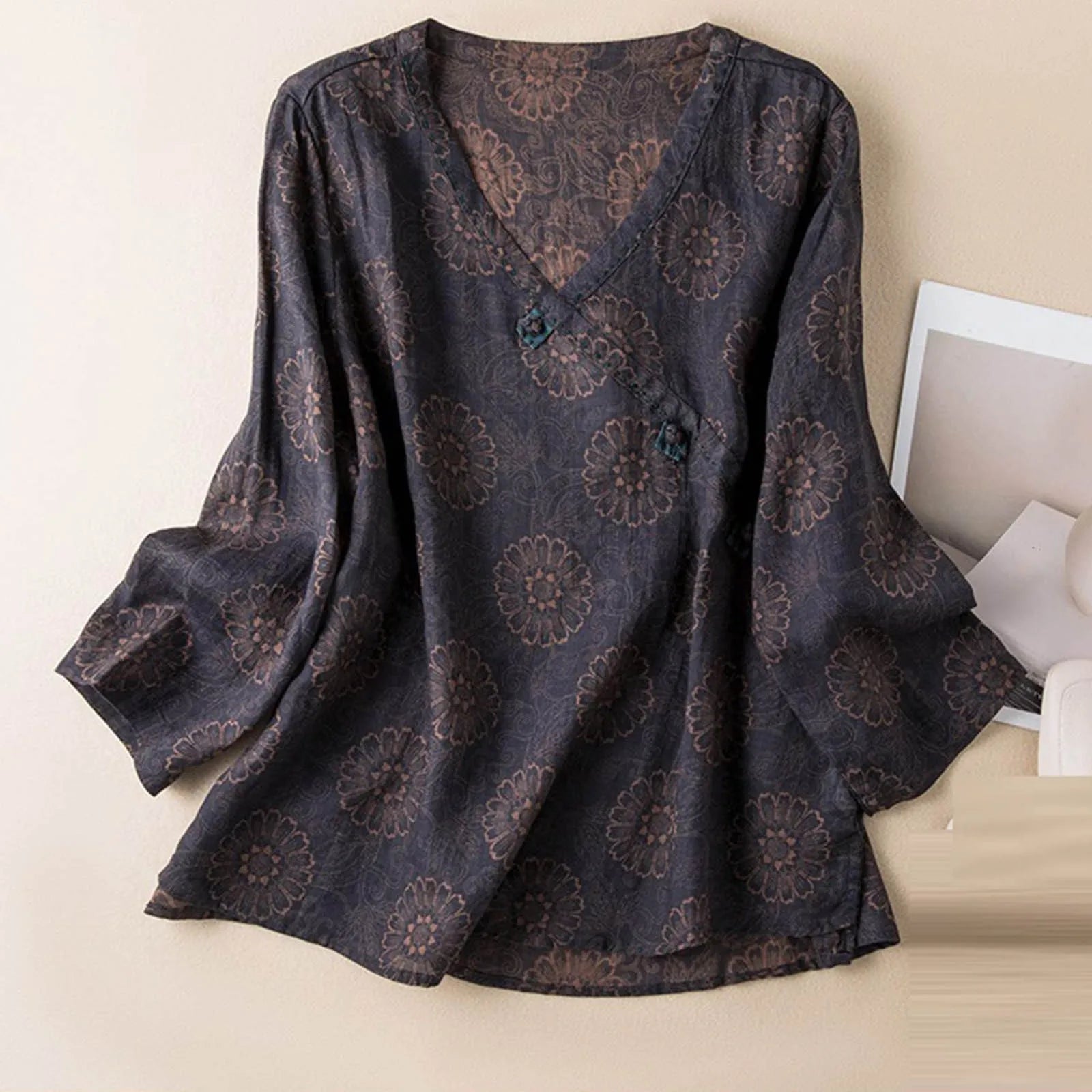 Isabella Relaxed Fit Blouse | V-Neck Long Sleeve Blouse