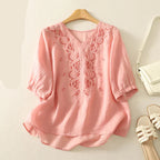 Isla Relaxed Fit Blouse | V-Neck Embroidered Blouse