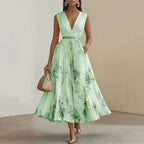 Pleated Belted A-Line Maxi Dress for Women – Elegant Comfortable Design
