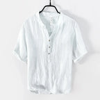 Relaxed Fit Band Collar Henley Shirt for Men – Breathable Casual Comfort