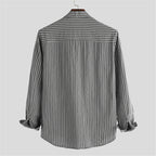 Freddie Relaxed Fit Button-Up Shirt | Band Collar Striped Button-Up Shirt