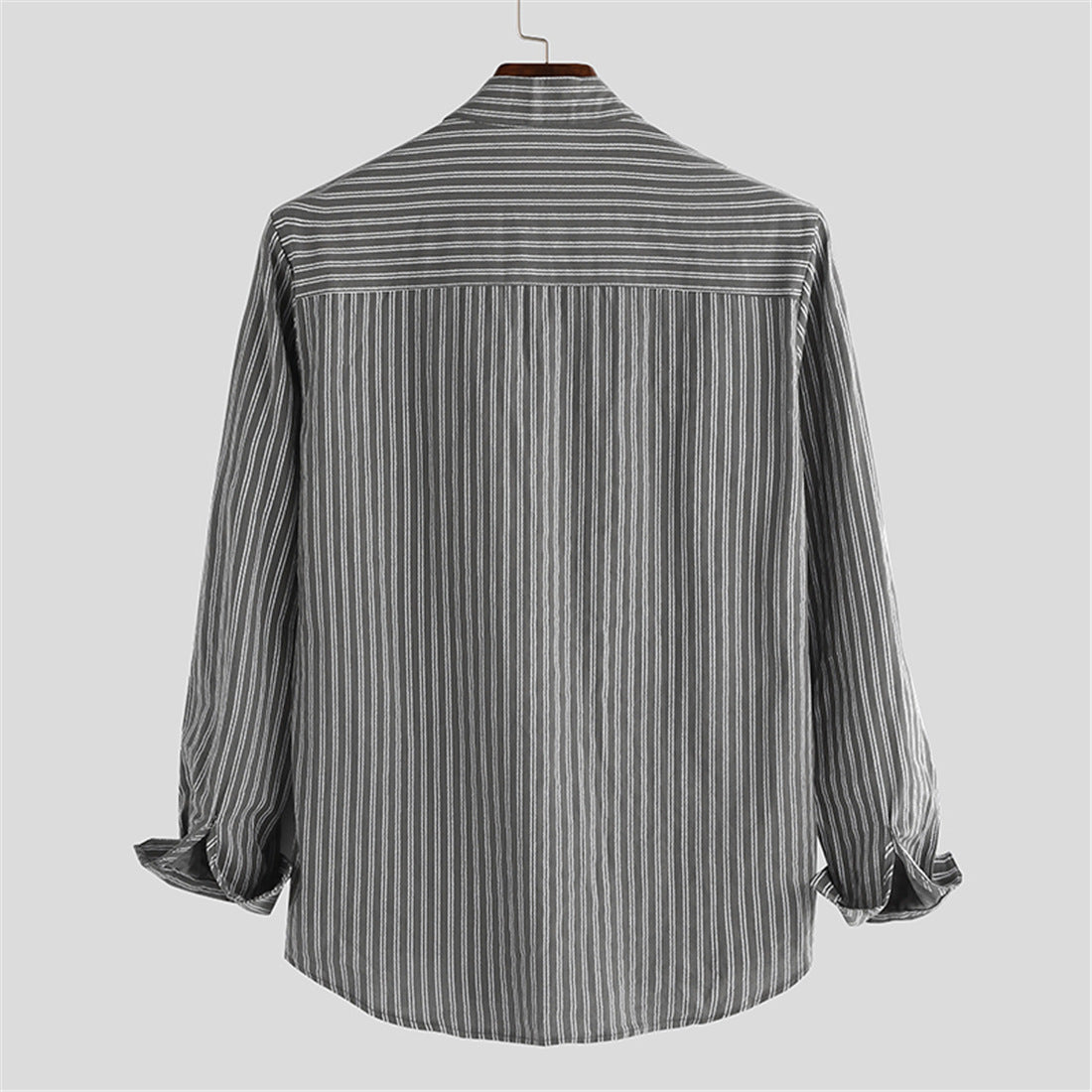 Freddie Relaxed Fit Button-Up Shirt | Band Collar Striped Button-Up Shirt