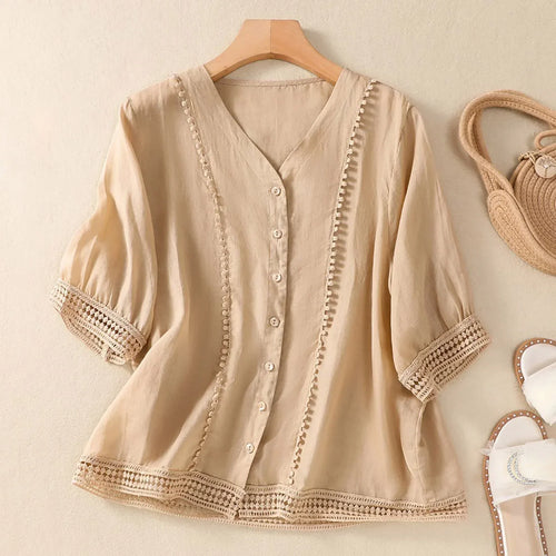 Amelia Relaxed Fit Blouse | V-Neck Elbow Sleeve Blouse