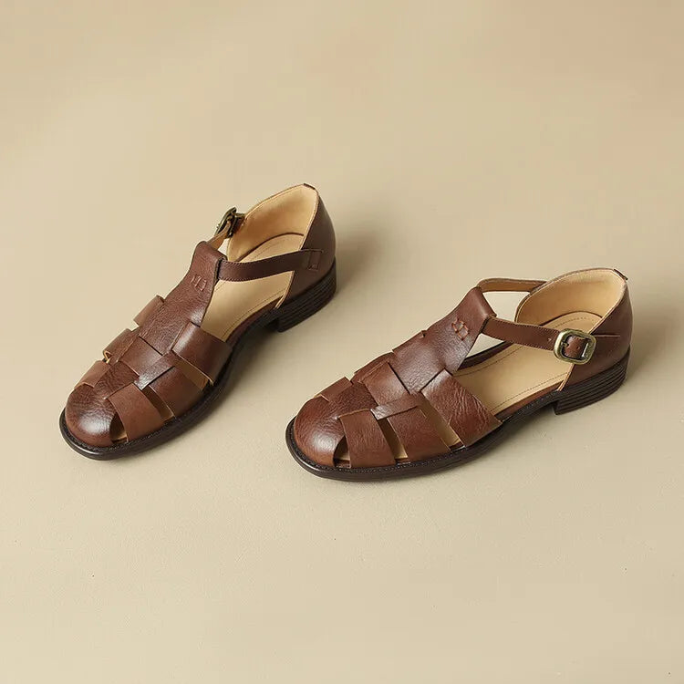Caged Toe Buckle Closure Block Heel Fisherman Sandals for Women – Stylish & Supportive Comfort