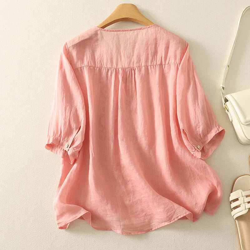 Isla Relaxed Fit Blouse | V-Neck Embroidered Blouse