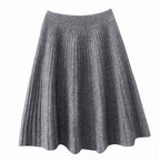 Ribbed Flared A-Line Knee-Length Knit Skirt for Women – Elegant Comfortable Design