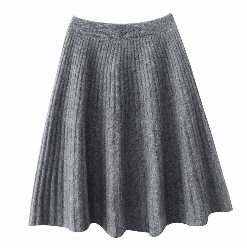 Ribbed Flared A-Line Knee-Length Knit Skirt for Women – Elegant Comfortable Design
