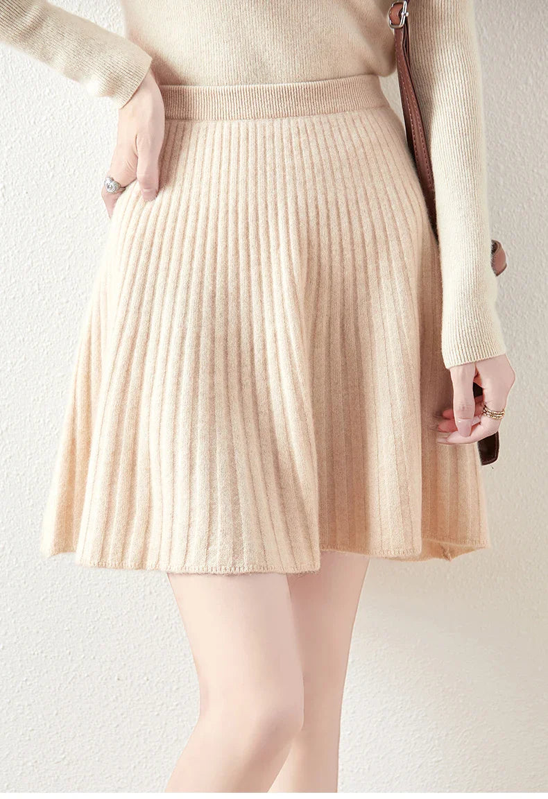 Ribbed Flared A-Line Knee-Length Knit Skirt for Women – Elegant Comfortable Design