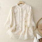 Isla Relaxed Fit Blouse | Band Collar Floral Embroidered Blouse