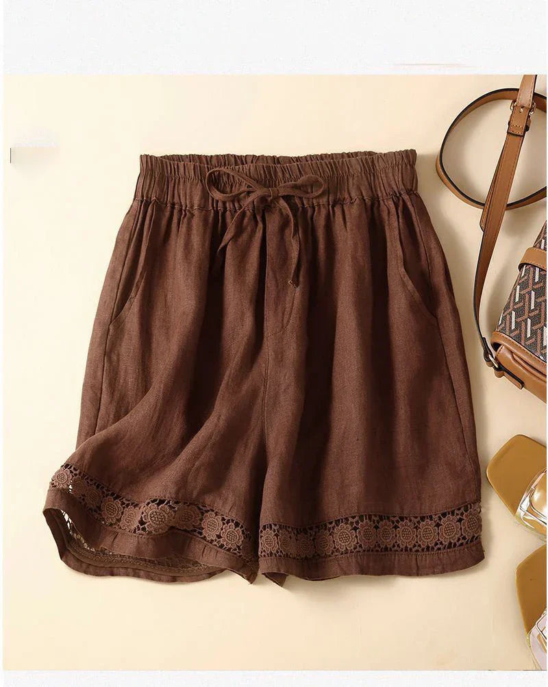 Sienna Relaxed Fit Shorts | Embroidered Lace Trim Shorts