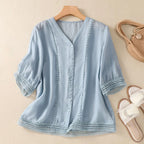 Amelia Relaxed Fit Blouse | V-Neck Elbow Sleeve Blouse