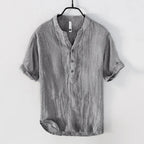 Relaxed Fit Band Collar Henley Shirt for Men – Breathable Casual Comfort