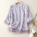 Isla Relaxed Fit Blouse | Band Collar Floral Embroidered Blouse