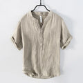 Relaxed Fit Band Collar Henley Shirt for Men – Breathable Casual Comfort