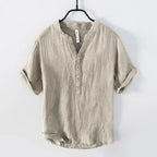Relaxed Fit Band Collar Henley Shirt for Men – Breathable Casual Comfort