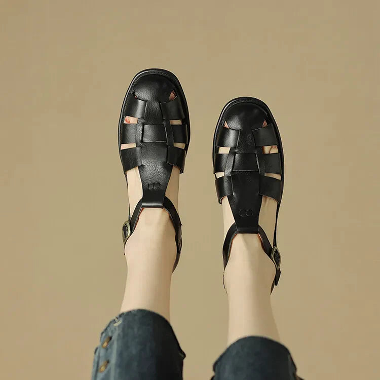Caged Toe Buckle Closure Block Heel Fisherman Sandals for Women – Stylish & Supportive Comfort