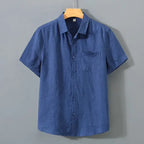 Relaxed Fit Collared Short Sleeve Button-Up Shirt for Men – Breathable Casual Comfort