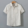 Relaxed Fit Collared Short Sleeve Button-Up Shirt for Men – Breathable Casual Comfort