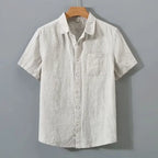 Relaxed Fit Collared Short Sleeve Button-Up Shirt for Men – Breathable Casual Comfort