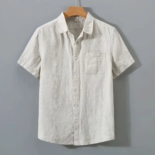 Relaxed Fit Collared Short Sleeve Button-Up Shirt for Men – Breathable Casual Comfort