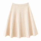 Ribbed Flared A-Line Knee-Length Knit Skirt for Women – Elegant Comfortable Design