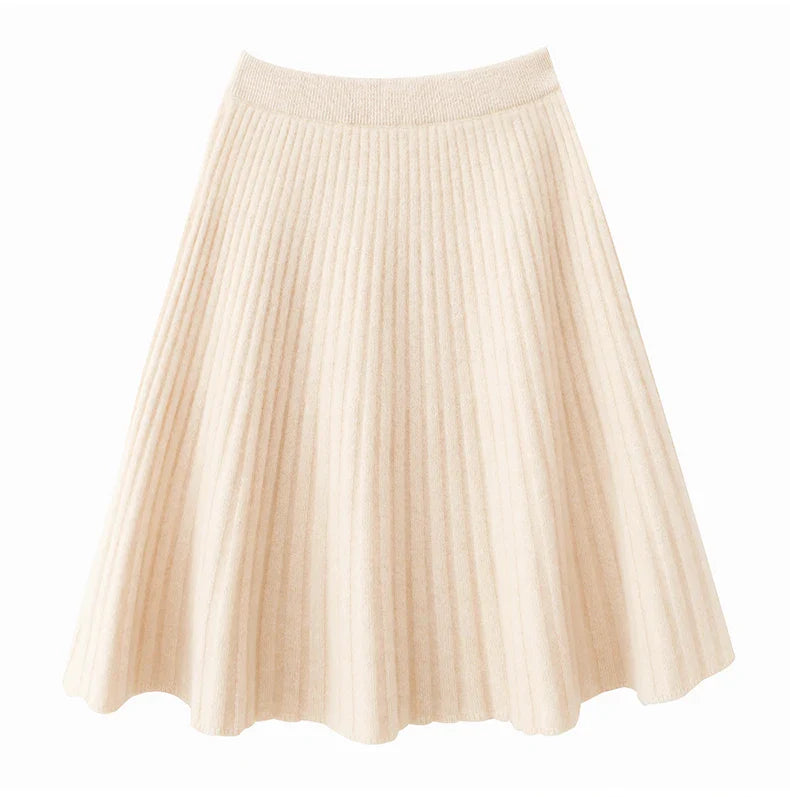 Ribbed Flared A-Line Knee-Length Knit Skirt for Women – Elegant Comfortable Design