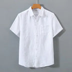 Relaxed Fit Collared Short Sleeve Button-Up Shirt for Men – Breathable Casual Comfort
