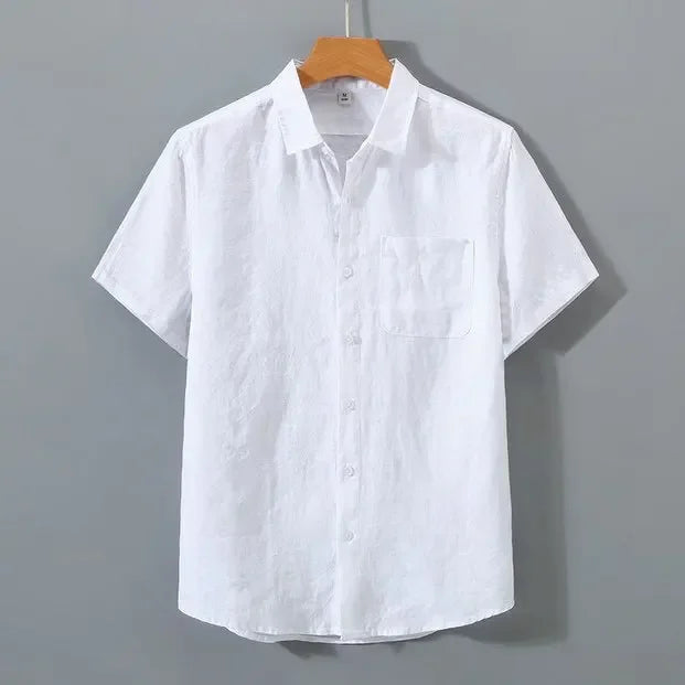 Relaxed Fit Collared Short Sleeve Button-Up Shirt for Men – Breathable Casual Comfort
