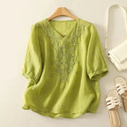 Isla Relaxed Fit Blouse | V-Neck Embroidered Blouse