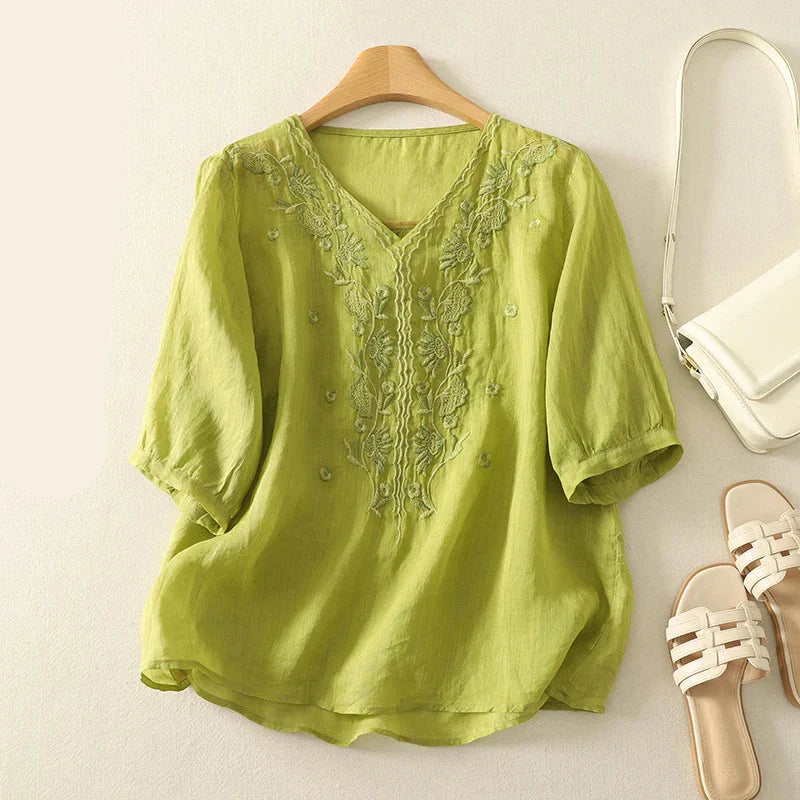 Isla Relaxed Fit Blouse | V-Neck Embroidered Blouse