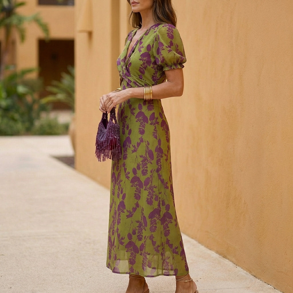 Giulia A-Line Maxi Dress | Wrap Front V-Neck Dress