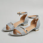 Orthopedic Metallic Block Heel Ankle Strap Heeled Sandals for Women – Comfortable Support & Style