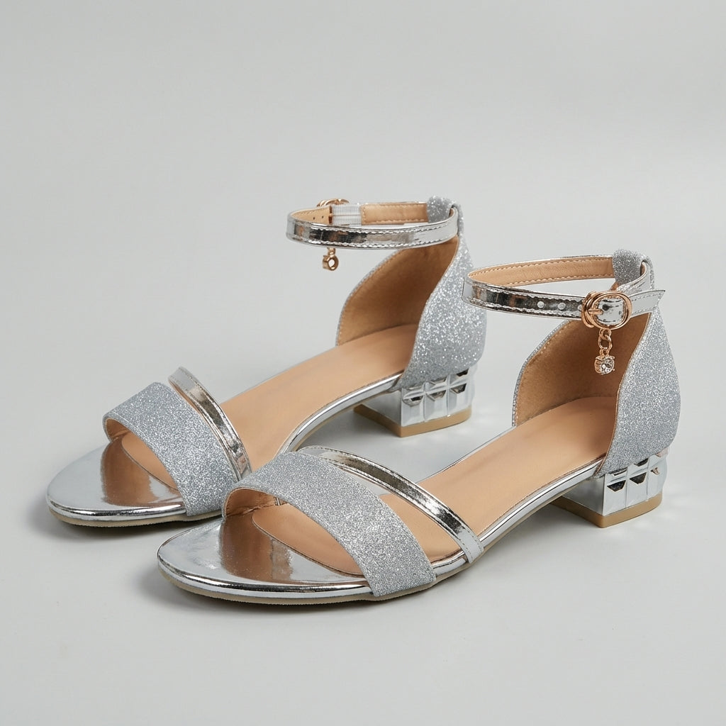 Orthopedic Metallic Block Heel Ankle Strap Heeled Sandals for Women – Comfortable Support & Style
