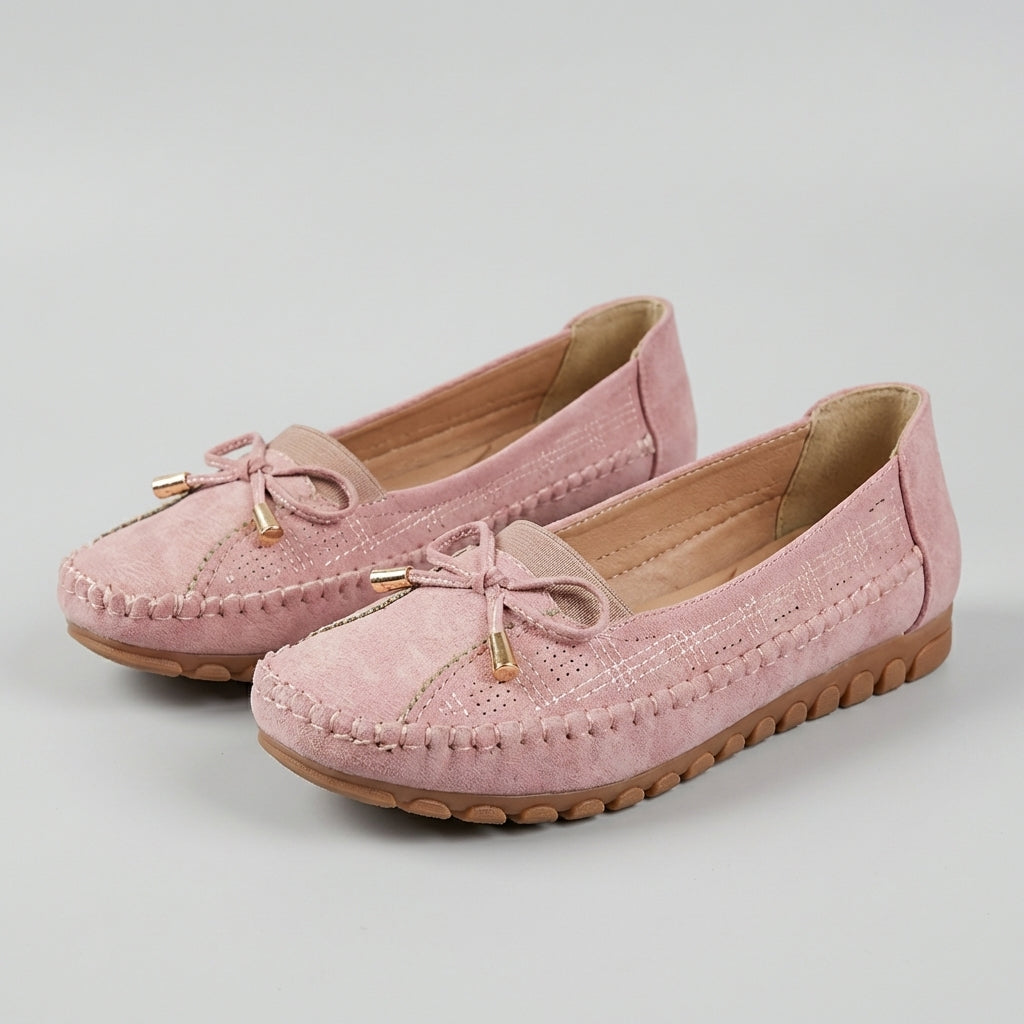 Perforated Bow Accent Orthopedic Loafers for Women – Comfortable Supportive Design