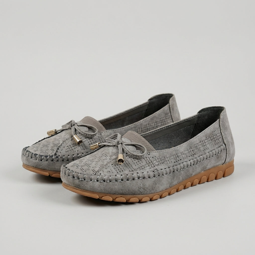 Perforated Bow Accent Orthopedic Loafers for Women – Comfortable Supportive Design