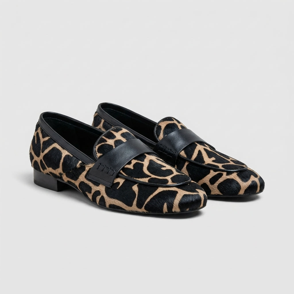 Almond Toe Animal Print Slip-On Loafers for Women – Stylish & Comfortable