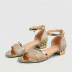 Orthopedic Metallic Block Heel Ankle Strap Heeled Sandals for Women – Comfortable Support & Style