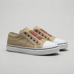 Isabella Striped Slip-On Sneakers | Elastic Vamp Round Toe Sneakers