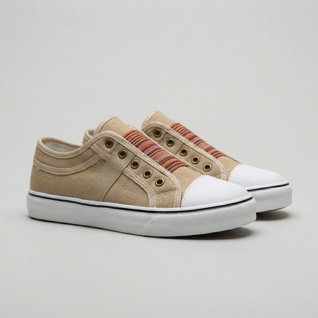 Isabella Striped Slip-On Sneakers | Elastic Vamp Round Toe Sneakers