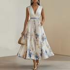 Pleated Belted A-Line Maxi Dress for Women – Elegant Comfortable Design