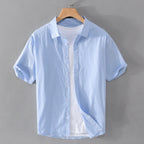 Relaxed Fit Collared Short Sleeve Button-Up Shirt for Men – Casual Comfortable Style