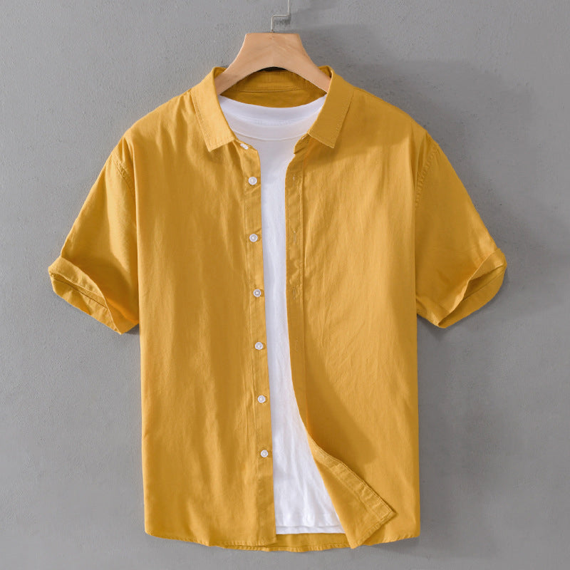 Relaxed Fit Collared Short Sleeve Button-Up Shirt for Men – Casual Comfortable Style